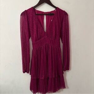 Trixxi Fuchsia Metallic Long Sleeve Tie back Dress Size M